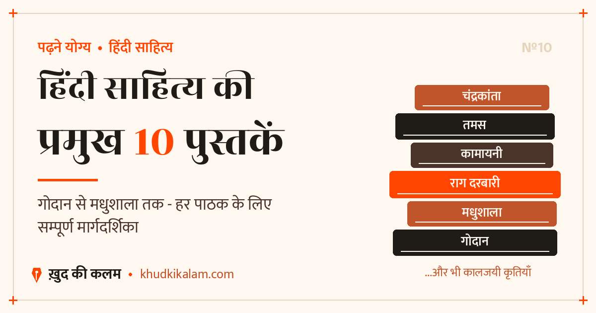 हिंदी साहित्य की प्रमुख 10 पुस्तकें - हर साहित्य प्रेमी को अवश्य पढ़नी चाहिए