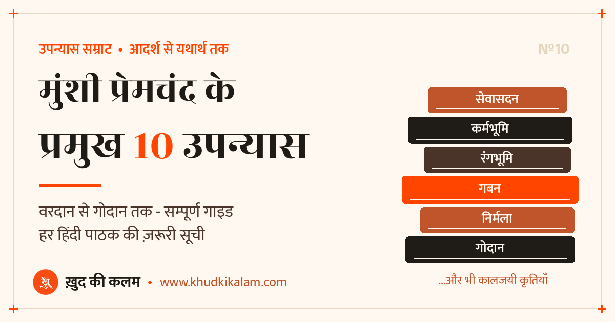 मुंशी प्रेमचंद के 10 प्रमुख उपन्यास - Paremchand ji ki 10 Best Novels